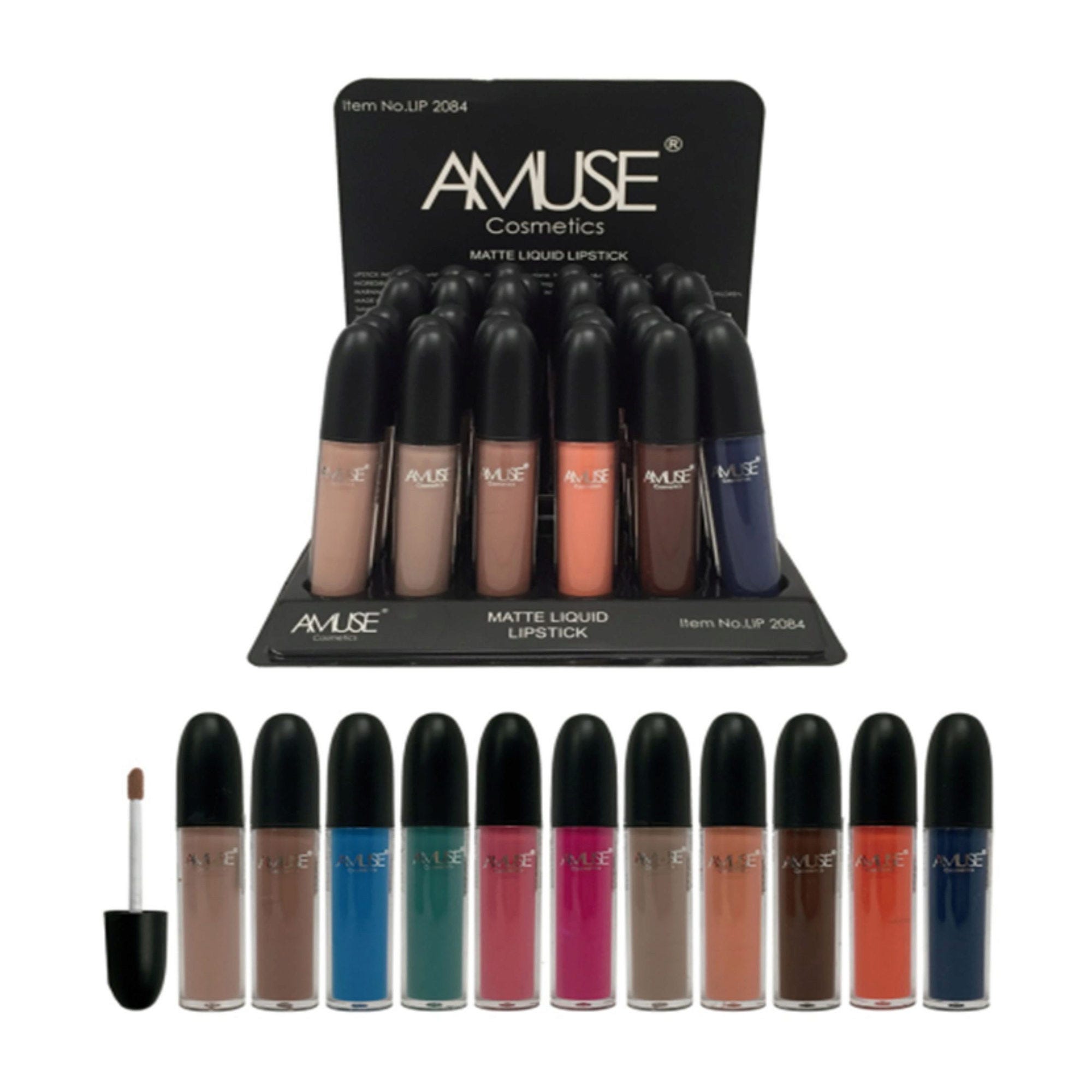 Amuse COSMETICS Long Lasting Matte Liquid Lipstick in Assorted Colors & Countertop Display - Qty 36